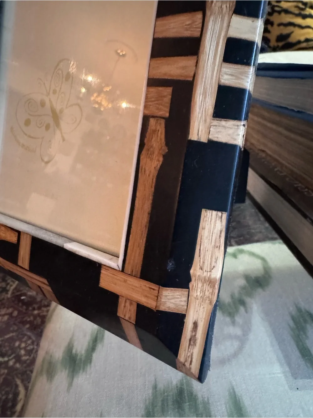 R&Y Augousti inlaid wood bamboo pattern picture frame vintage
